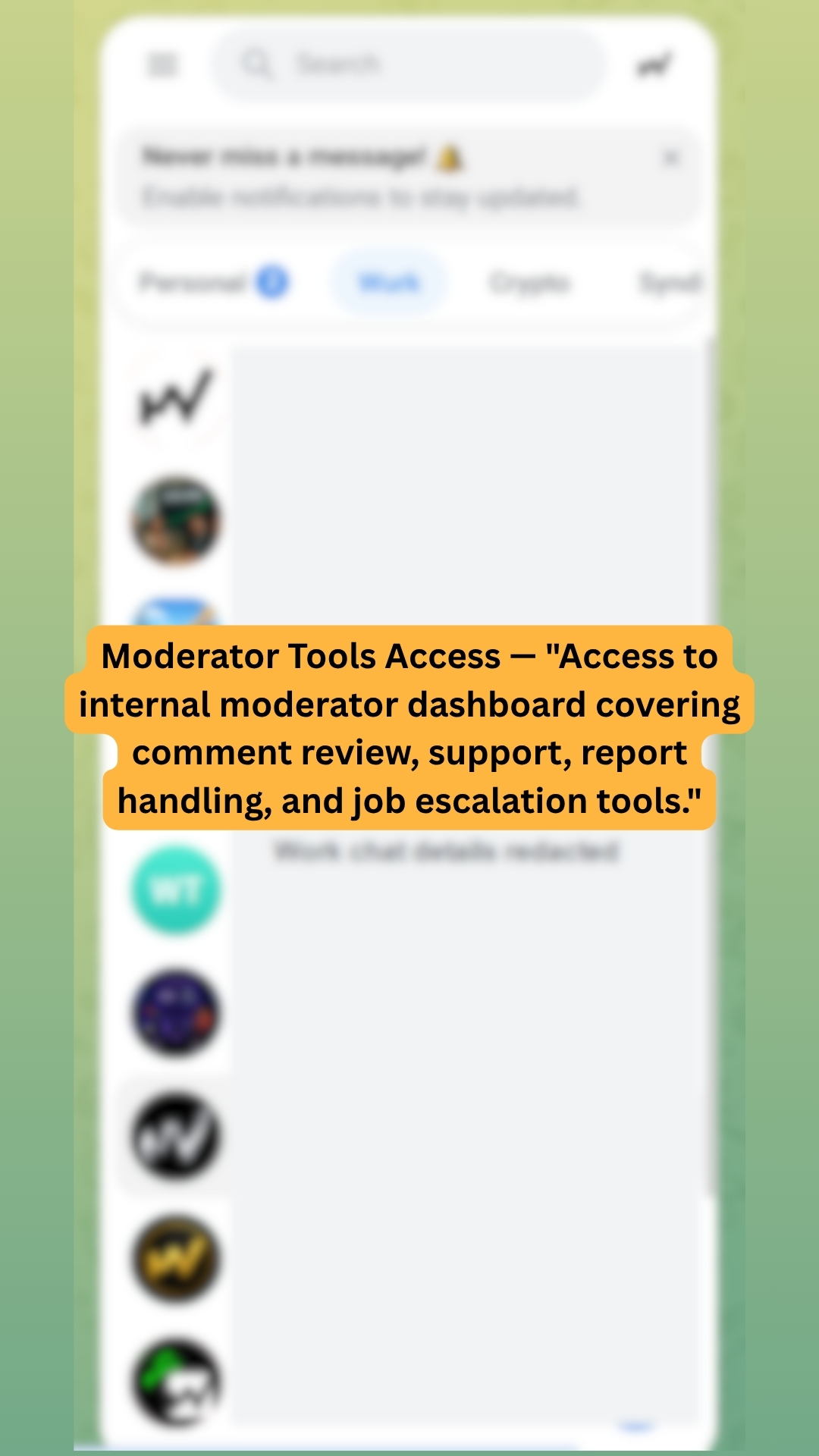 Additional internal moderator dashboard access screenshot